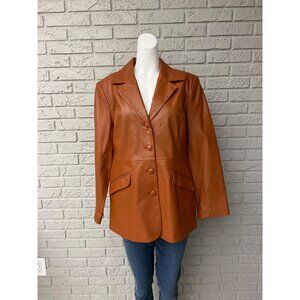 VTG Terry Lewis Women's Classic Luxuries Cognac Tailored Leather Jacket Blazer M